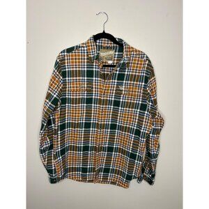 Moosejaw men’s flannel button down shirt sz Large green orange warm long sleeve